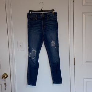 high rise super skinny crop dark wash distressed hollister jeans 5R